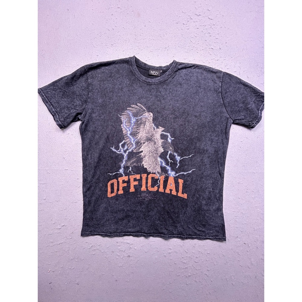 boohooMAN T-Shirt Cotton Acid Wash Charcoal Small Mens